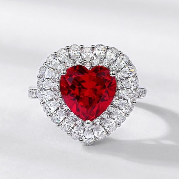 Explosion S925 silver ring ice flower cut high carbon diamond red and blue colored treasure finger ring love fashion style spot - Image 2