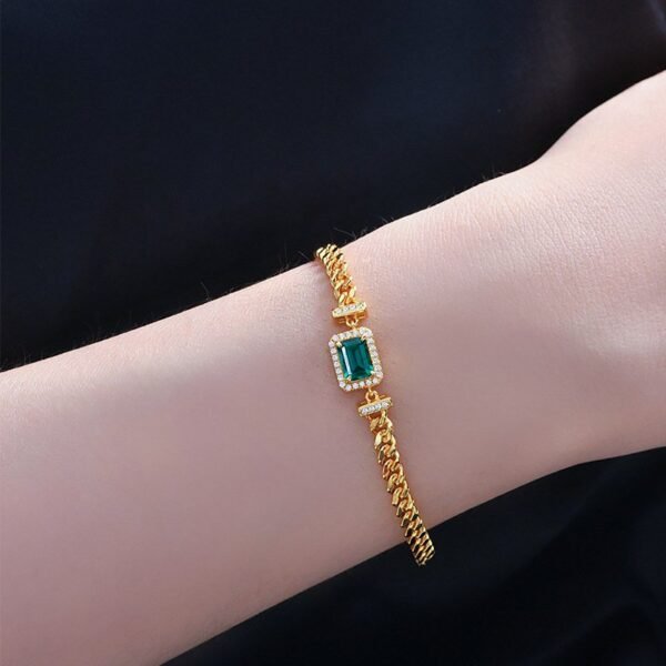 S925 silver ice flower cut high carbon diamond bracelet women 10K gold emerald hand jewelry wind - Image 2