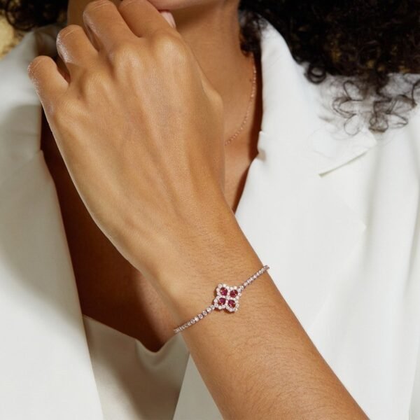Four-leaf clover cultivation ruby bracelet S925 silver full set sparkling colorful treasure hand jewelry simple light luxury - Image 2