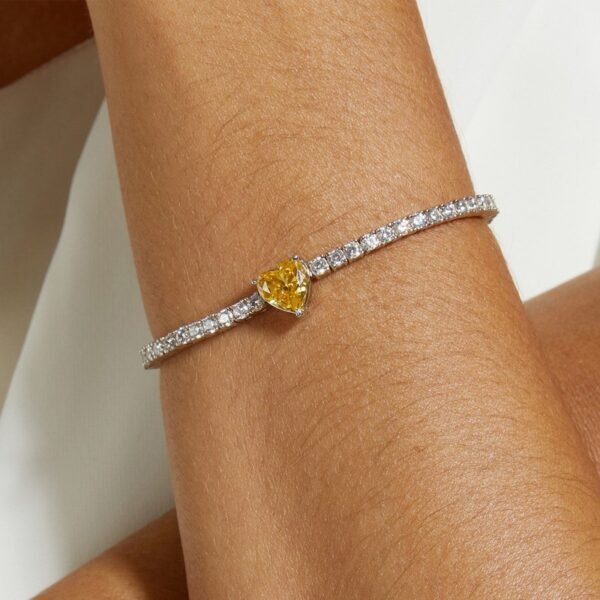 Heart-shaped simple sterling silver bracelet female S925 silver heart ice flower cut high carbon diamond hand jewelry light luxury - Image 2