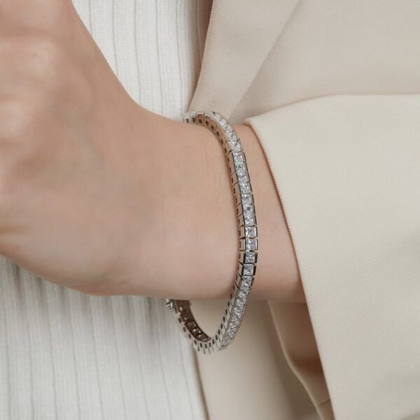 Box chain white zirconium bracelet S925 silver inlaid single row of colorful diamonds hand jewelry men and women fashionable and versatile - Image 2