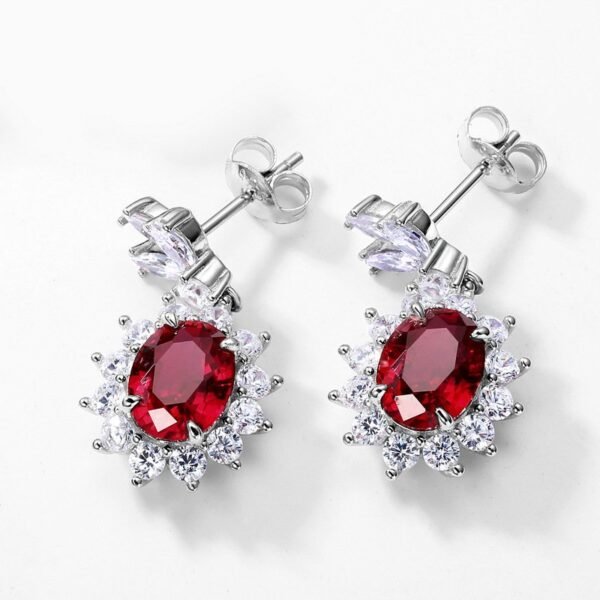 S925 silver pigeon's blood cultivation ruby earrings female inlaid colored treasure earrings senior celebrity style exquisite - Image 2