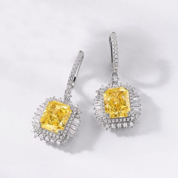 New S925 Silver Ice Flower Cut High Carbon Diamond Earrings Female Square Sugar Colored Treasure Fashion Earrings - Image 2