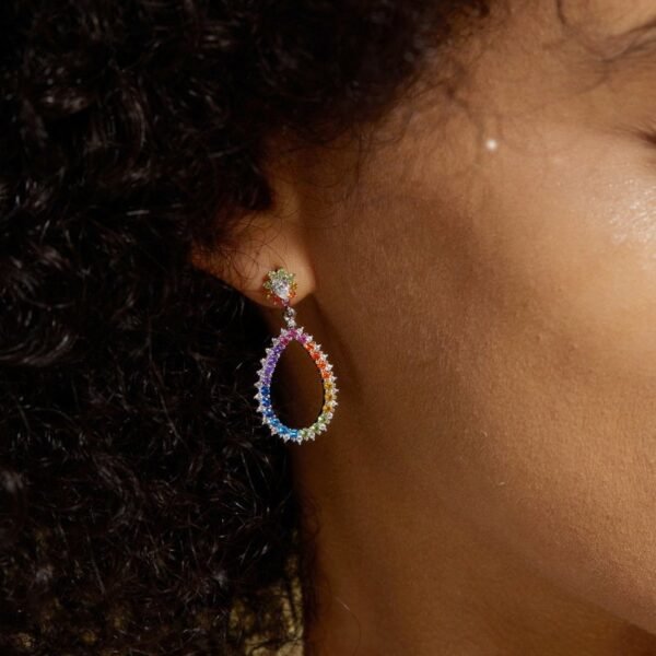 New colorful nano color zirconium earrings female S925 silver full inlaid colorful treasure long earrings fashion light luxury - Image 2