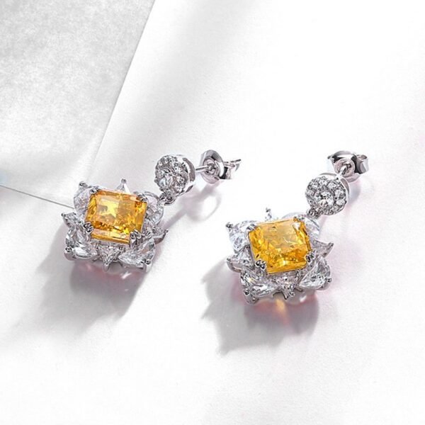New S925 Silver High Carbon Diamond Earrings Fashion Square Ice Flower Cut Earrings - Image 2