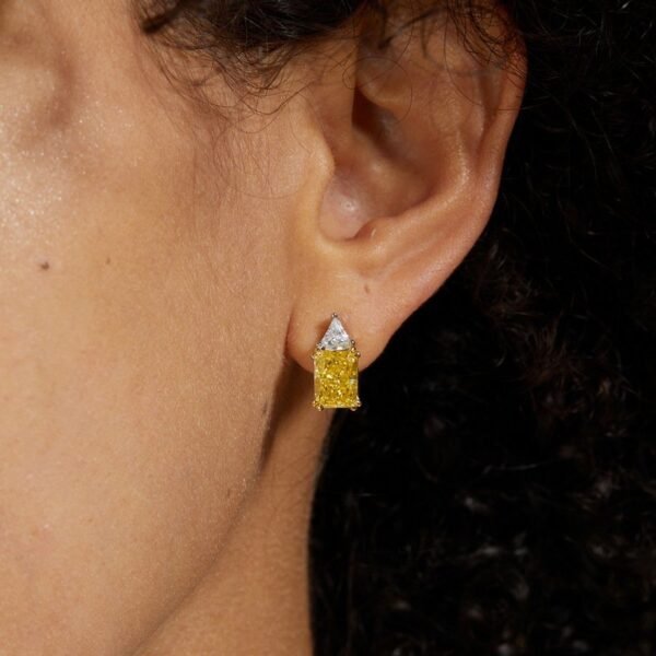 Yellow diamond ice flower cut high carbon diamond earrings wind through body S925 sterling silver earrings - Image 2