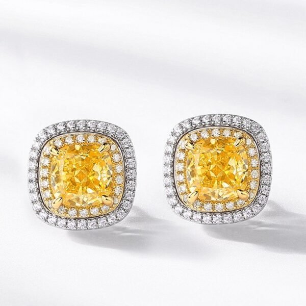 American style earrings yellow diamond earrings S925 silver icing sugar niche hip-hop trend ins - Image 2