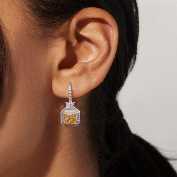 Premium feeling square ice flower cut high carbon diamond earrings S925 silver earrings for women - Image 2