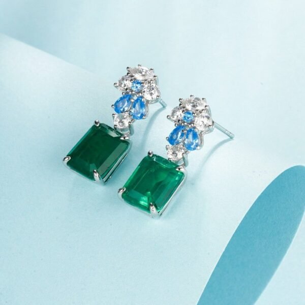 S925 silver inlaid cultivated green gemstone earrings light luxury retro emerald green earrings hundred and one - Image 2