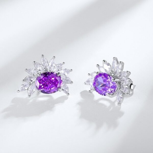 925 silver earrings 3X5 egg-shaped eight hearts and eight arrows purple high-carbon diamond earrings fashion temperament - Image 2