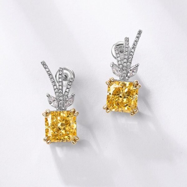Antler modeling S925 sterling silver earrings set with diamonds goose yellow ice flower cut high carbon diamond burst flash earrings super flash female - Image 2