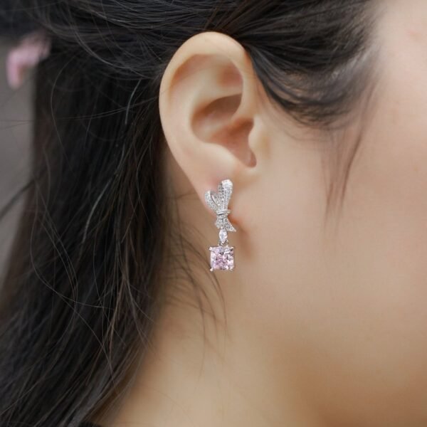 Bow tie high carbon diamond earrings senior sense S925 plated white gold earrings jittery netroots same models - Image 2