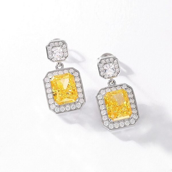 S925 silver ice flower cut high carbon diamond earrings female square sugar gemstone earrings fashion simple - Image 2