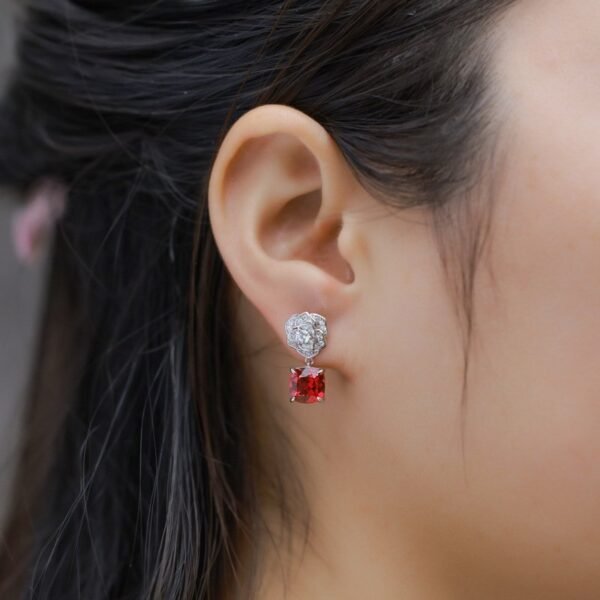 New S925 silver inlaid cultivation ruby earrings simulation rose flower earrings fashion light luxury style - Image 2