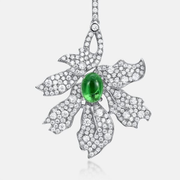 New summer heavy INS style green leaves earrings S925 silver full set white zirconium long earrings retro - Image 2