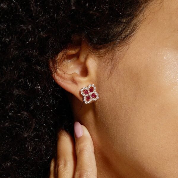 S925 silver four-leaf petal cultivation ruby earrings female full set colorful earrings fresh fashion - Image 2