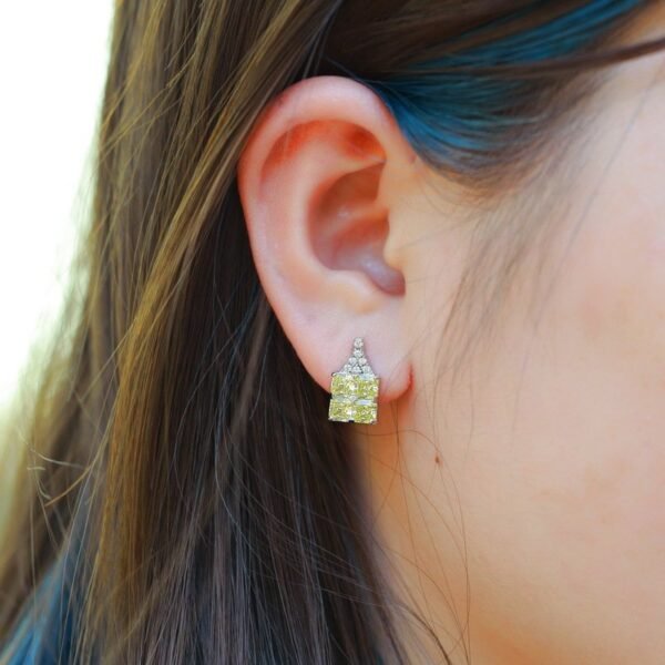 Large square yellow diamond colored treasure earrings S925 silver with ice flower cut high carbon diamond earrings light luxury - Image 2