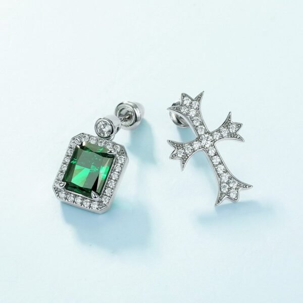 Section sparkling colorful treasure cross fashion earrings S925 silver emerald green high carbon diamond earrings light luxury - Image 2