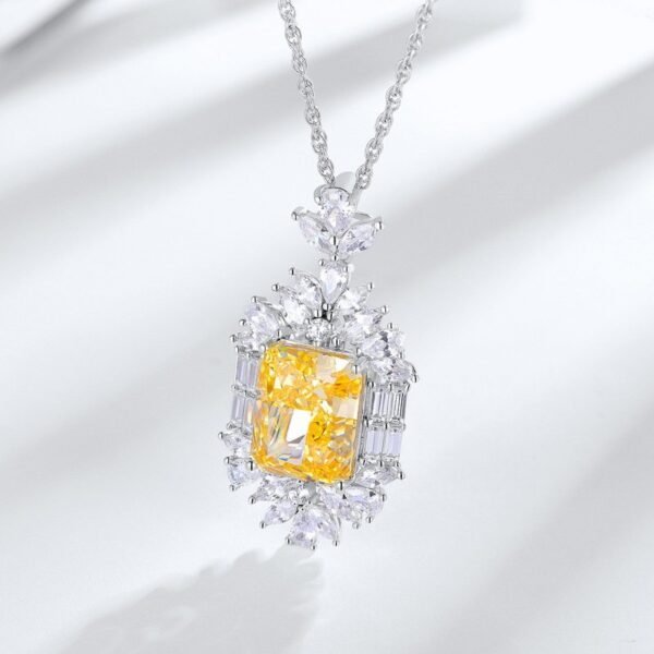 24ct high carbon diamond necklace in 925 silver with rectangle 8_10 ice flower cut yellow diamonds neckpiece - Image 2