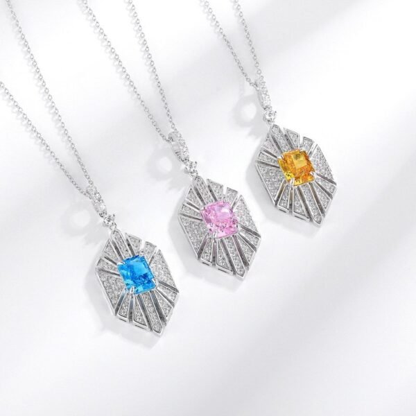 Hot sale S925 silver ice flower cut high carbon diamond fashion pendant necklace set factory direct sale - Image 2