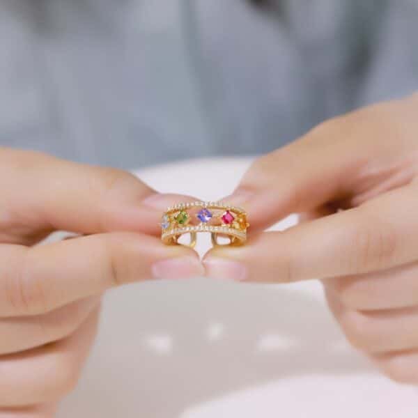 Double opening square colored zirconia ring female S925 silver with colored diamond index finger ring light luxury retro - Image 2
