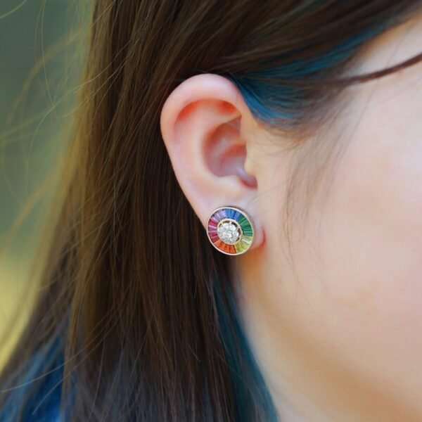 Rainbow zirconia earrings S925 silver full set colorful treasure fashion earrings wind light luxury personality - Image 2