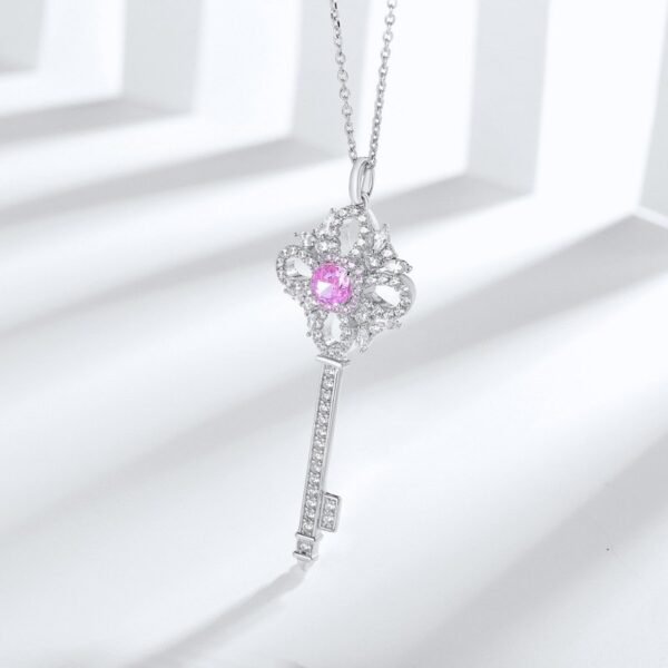 New S925 silver necklace high carbon diamond round net red key pendant temperament and fashion - Image 2
