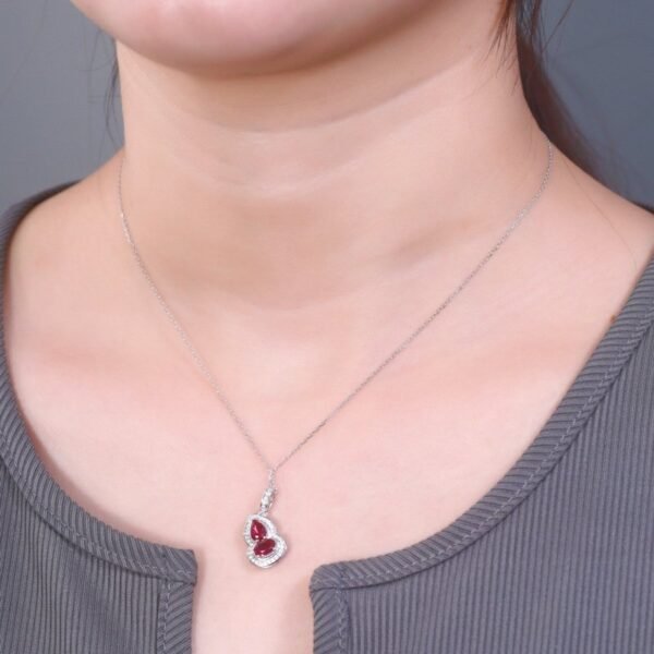 New Chinese cultivation ruby gourd necklace female S925 silver inlaid cultivation colorful treasure full of diamonds collarbone chain light luxury fashion - Image 2
