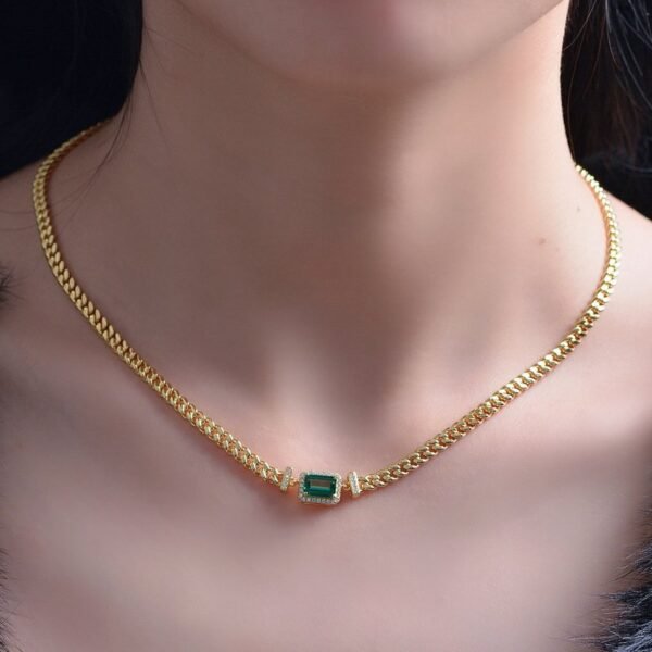925 silver ice flower cut high carbon diamond necklace women plated 10K gold emerald green collarbone chain fashionable and versatile - Image 2