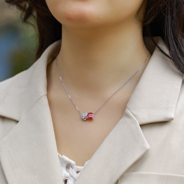 Rose corundum necklace female S925 silver inlaid colorful treasure collarbone chain light luxury fashion - Image 2