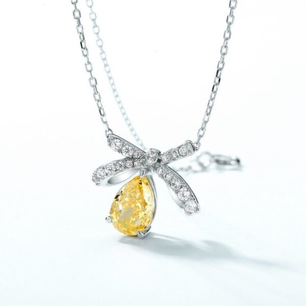 Bow colorful treasure necklace female S925 silver ice flower cut high carbon diamond pendant collarbone chain light luxury - Image 2