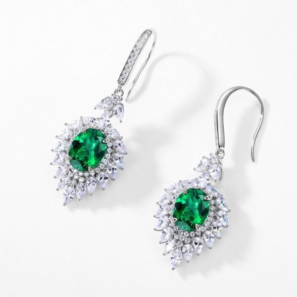 S925 silver cultivated emerald earrings female concealment set gemstone earrings retro noble style - Image 2