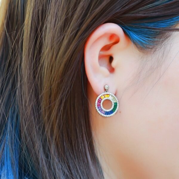 Colorful zirconia earrings women's S925 silver surrounded by colorful treasure inlaid senior sense earrings light luxury fashion - Image 2