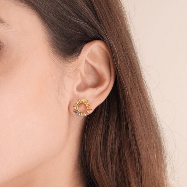 Hot models S925 sterling silver rainbow color earrings full of colorful zirconia sun earrings light luxury fashion - Image 2