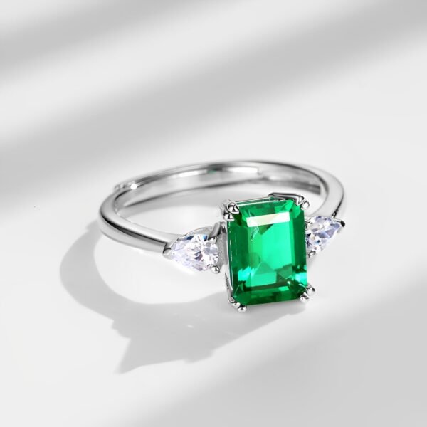S925 silver ring female simple princess square cultivation emerald fashion gemstone hand jewelry - Image 2