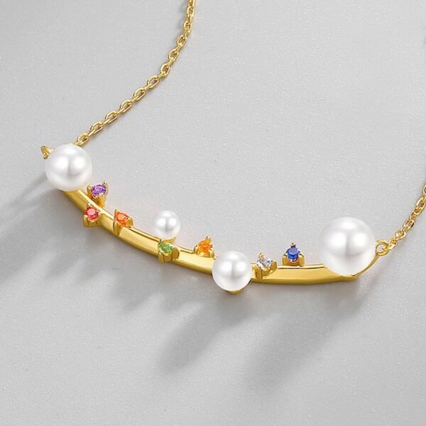 S925 silver colored zirconia necklace women pearl necklace light luxury niche design simple collarbone chain wind - Image 3