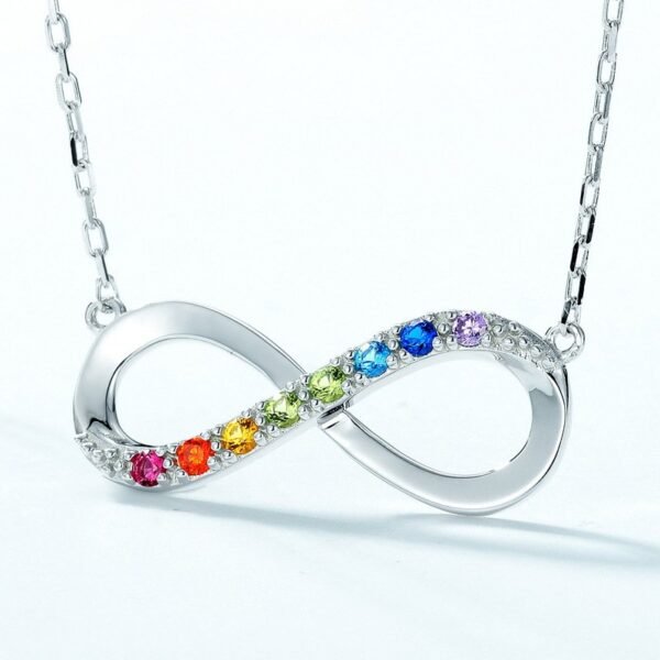Rainbow Infinity Eight Necklace S925 Silver Mobius Ring Set Colorful Jewel Chain Personalized - Image 3