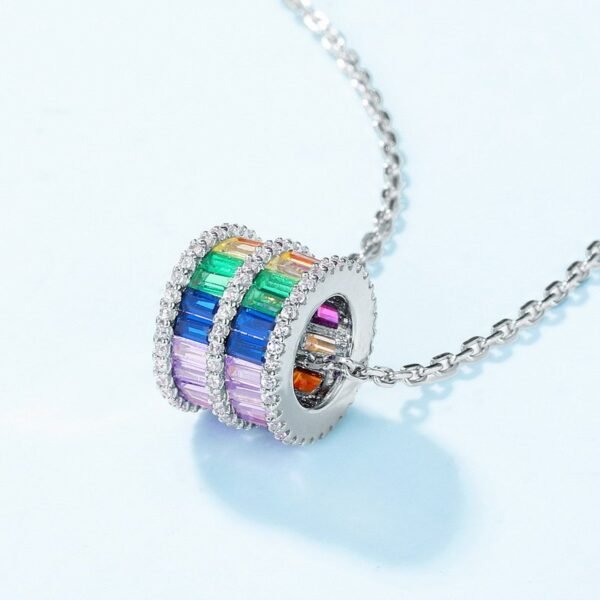 Rainbow zirconia necklace women S925 silver ring inlaid colorful treasure fashion collarbone chain light luxury style - Image 3