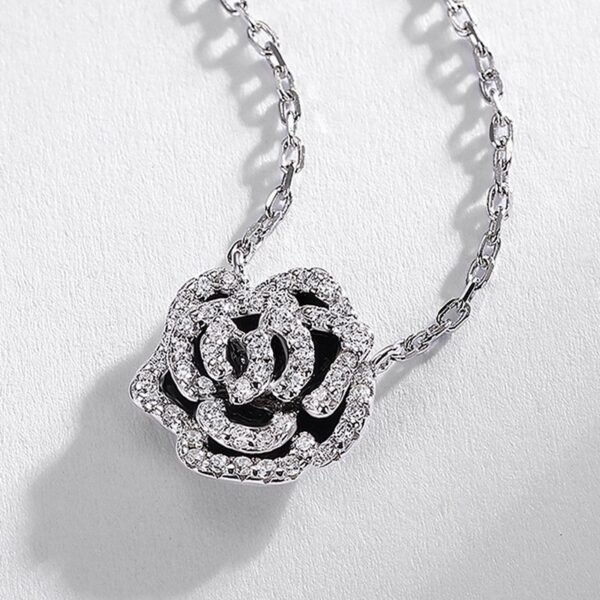 Full diamond rose necklace women S925 silver enameled radiant flowers collarbone chain fashion high-grade versatile - Image 3