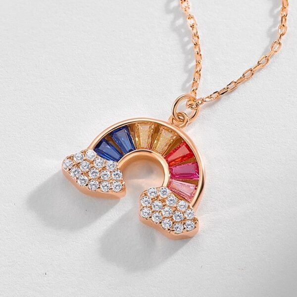 Light luxury rainbow shape color zirconia necklace women S925 silver inlaid color zirconia collarbone chain wind - Image 3