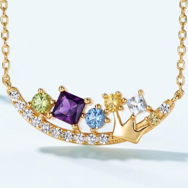 Smile crown light luxury necklace women S925 silver inlaid multi-color zirconia candy collarbone chain - Image 3