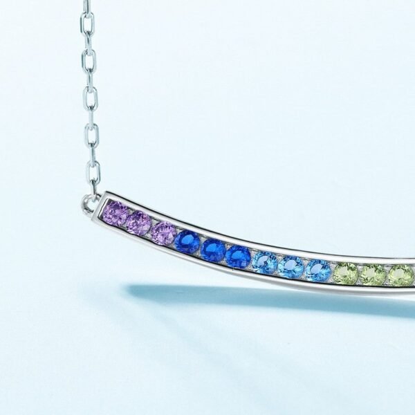Hot pick single row radiant color zirconia necklace S925 silver rainbow design zirconia collarbone chain simple and versatile - Image 3