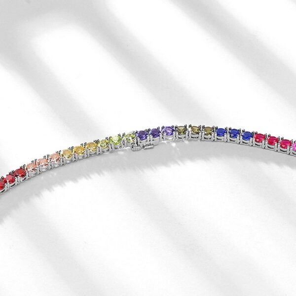 Hot sale with the same rainbow color square color zirconia necklace S925 silver collarbone chain net red male tide retro style - Image 3