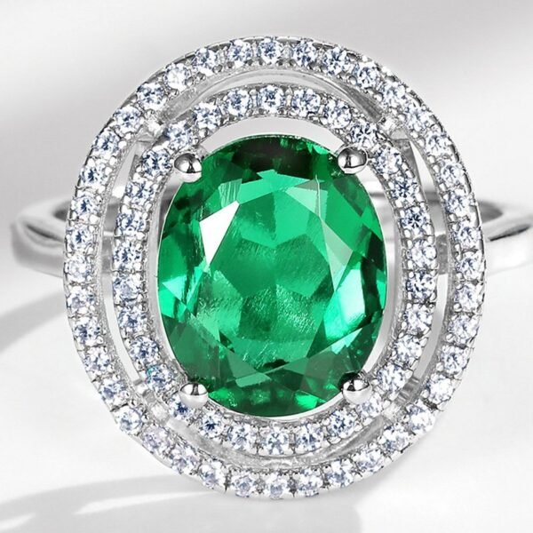S925 Silver Cultivated Emerald Ring Female Simple Fashion Women's Finger Ring - Image 3