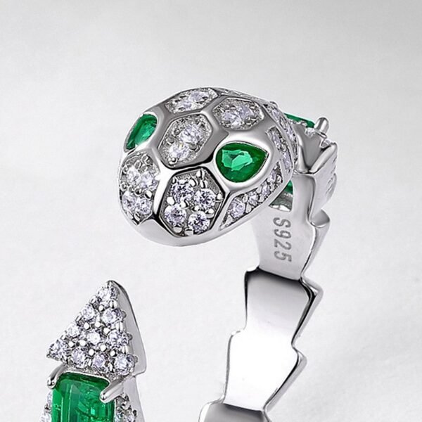 Light luxury personalized snake bone ring women S925 silver with cultivated emerald index finger snake ring ring customized - Image 3