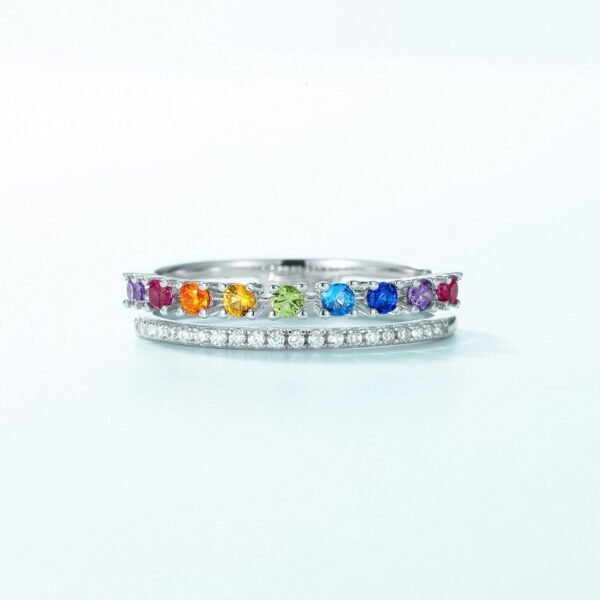 Rainbow gradient colored diamond ring women S925 silver with diamond zirconia ring fashion hip hop - Image 3