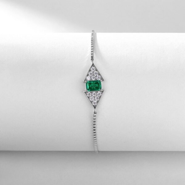 Hot Pick Geometric Patchwork Cultured Emerald Bracelet Women's S925 Silver Cultured Ruby Hand Jewelry - Image 3