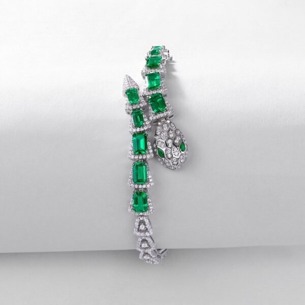 Light Luxury Fashion Snake Bone Bracelet S925 Silver Full Set Cultured Emerald Hand Jewelry Heavy Duty Premium - Image 3