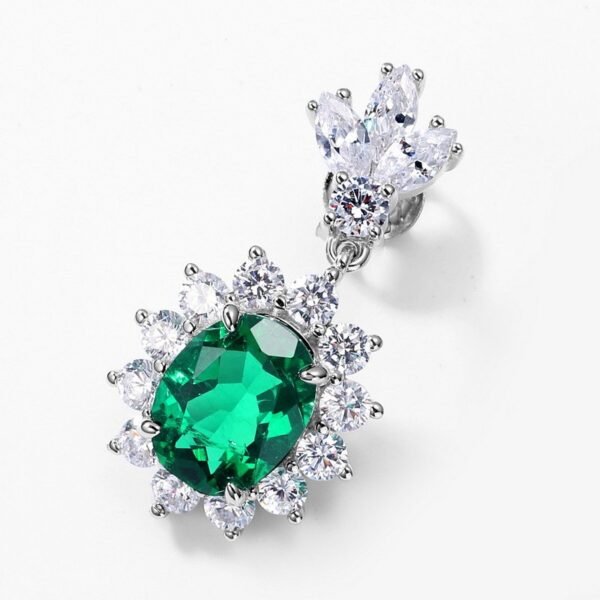New S925 silver cultivated emerald earrings women's sunflower earrings retro noble style - Image 3