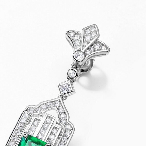 TKS925 Silver Cultivated Emerald Earrings Women's Circumference Setting Gemstone Earrings Vintage Style - Image 3